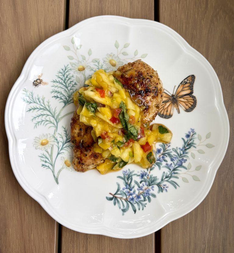 Pineapple Mango Salsa Chicken on a plate